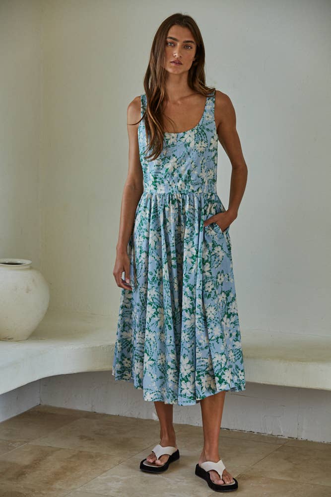 Daphne Cotton Floral Midi Dress L Daphne Cotton Floral Midi Dress L