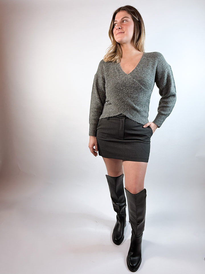 Charliette Wrap Front Sweater - Charcoal