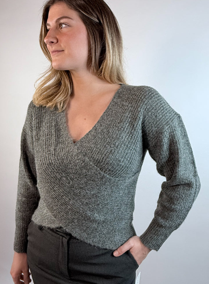 Charliette Wrap Front Sweater - Charcoal