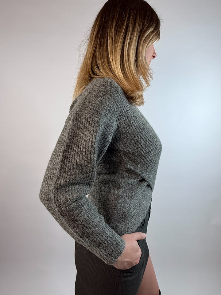 Charliette Wrap Front Sweater - Charcoal