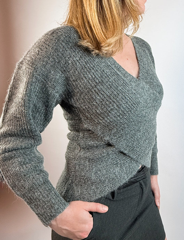 Charliette Wrap Front Sweater - Charcoal