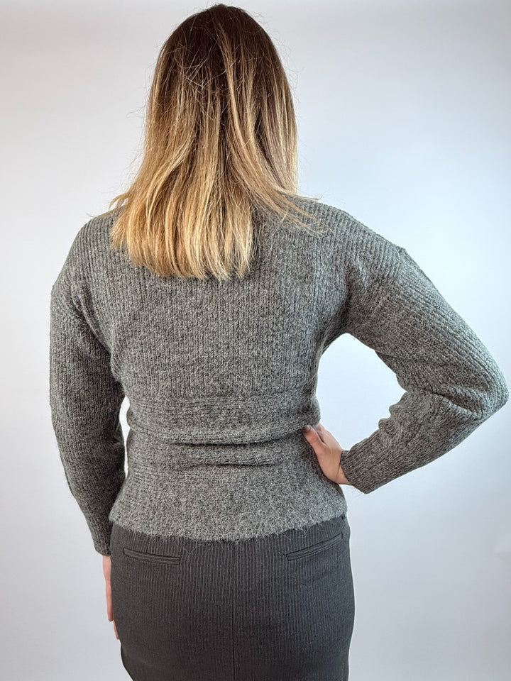 Charliette Wrap Front Sweater - Charcoal