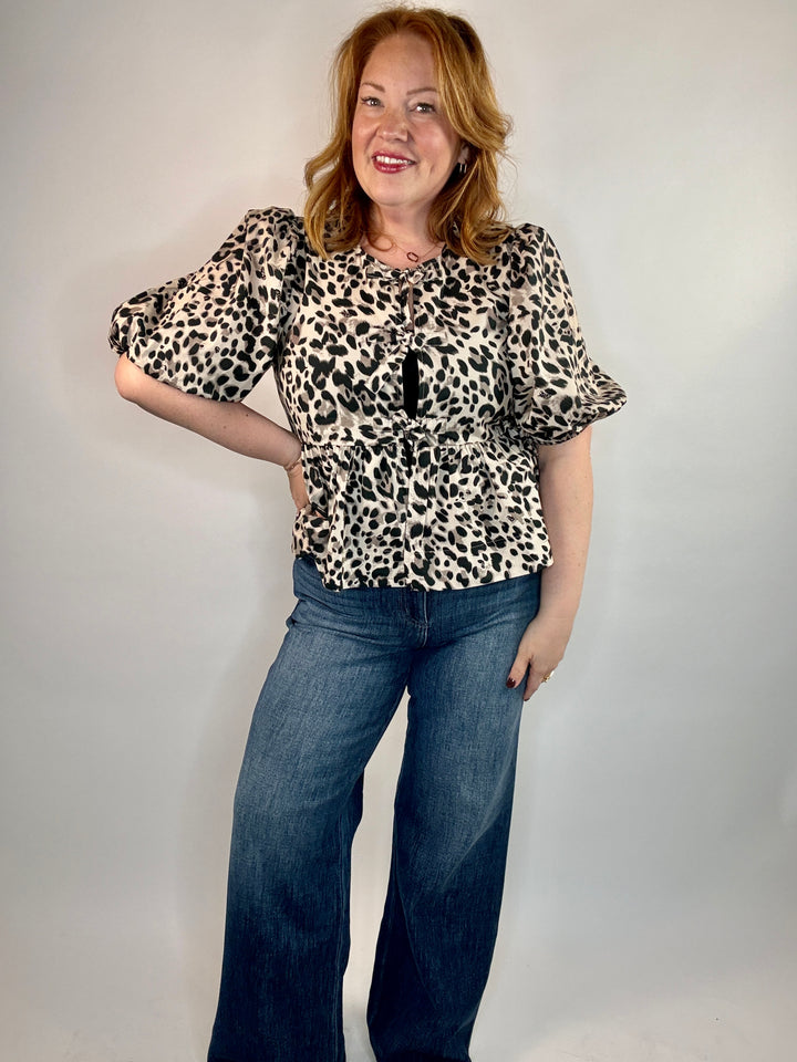 Penelope Leopard Print Tie Front Blouse