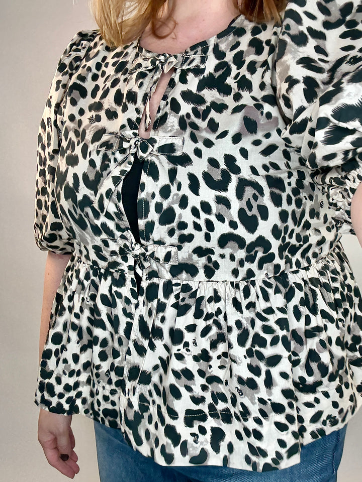Penelope Leopard Print Tie Front Blouse