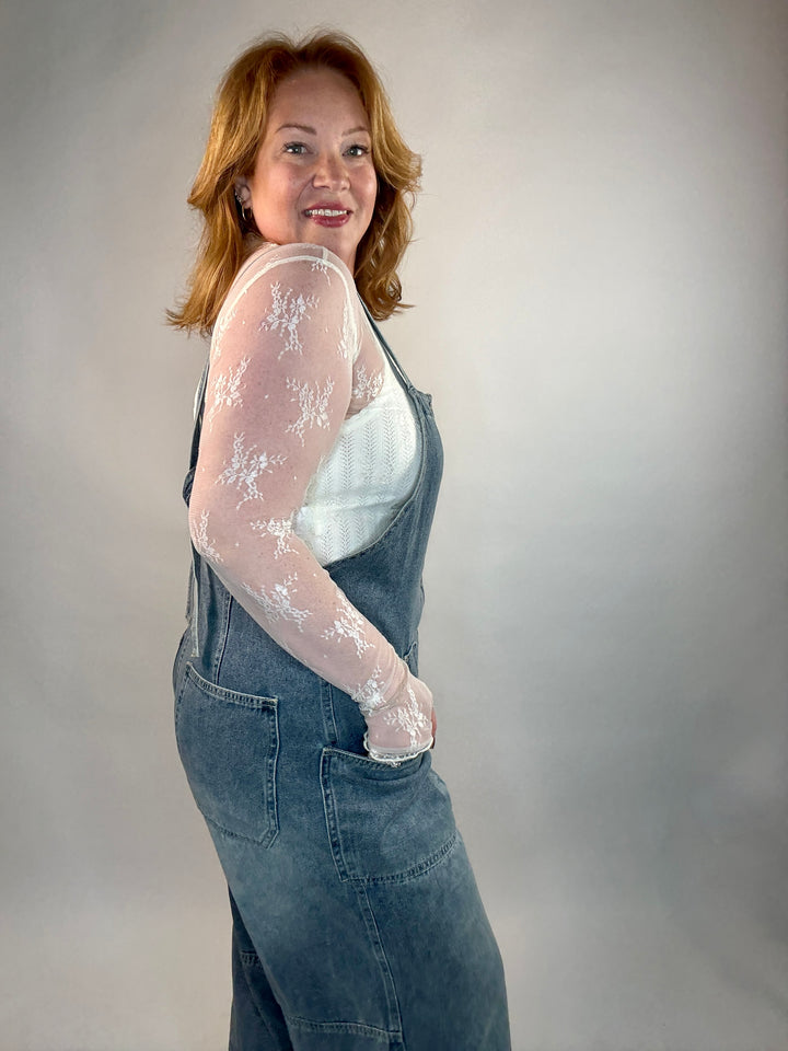 Chloe Lace Sheer Layering Top - Ivory