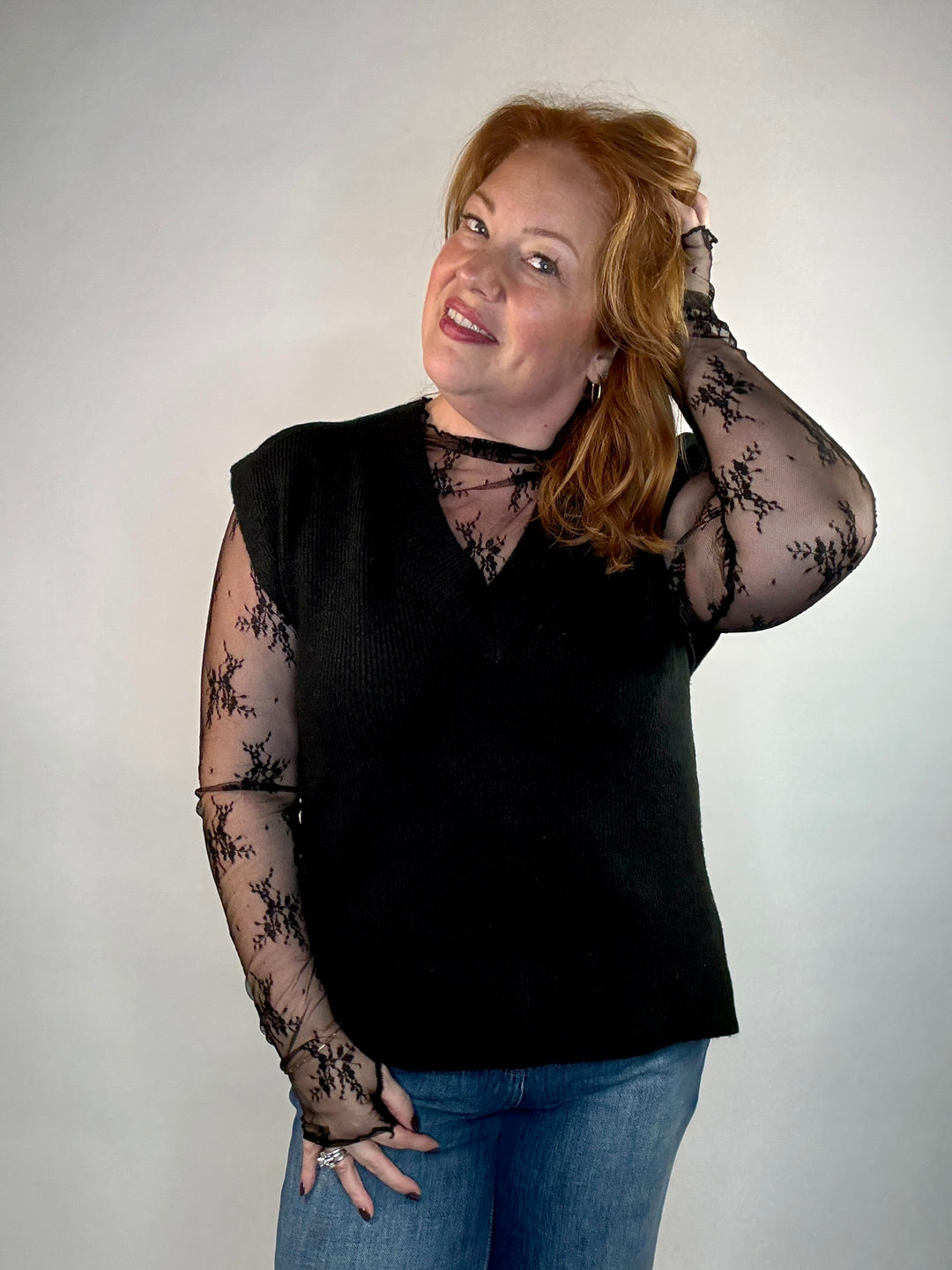 Chloe Lace Sheer Layering Top - Black