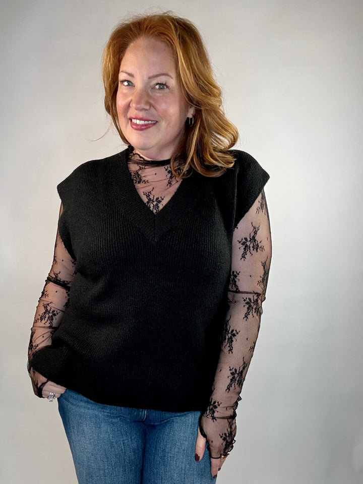 Chloe Lace Sheer Layering Top - Black