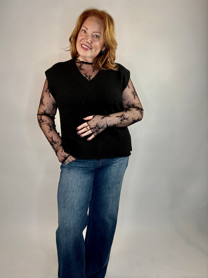 Chloe Lace Sheer Layering Top - Black