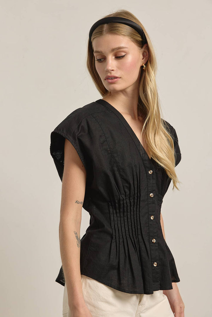 Layla Pleated Waist Cotton Blouse