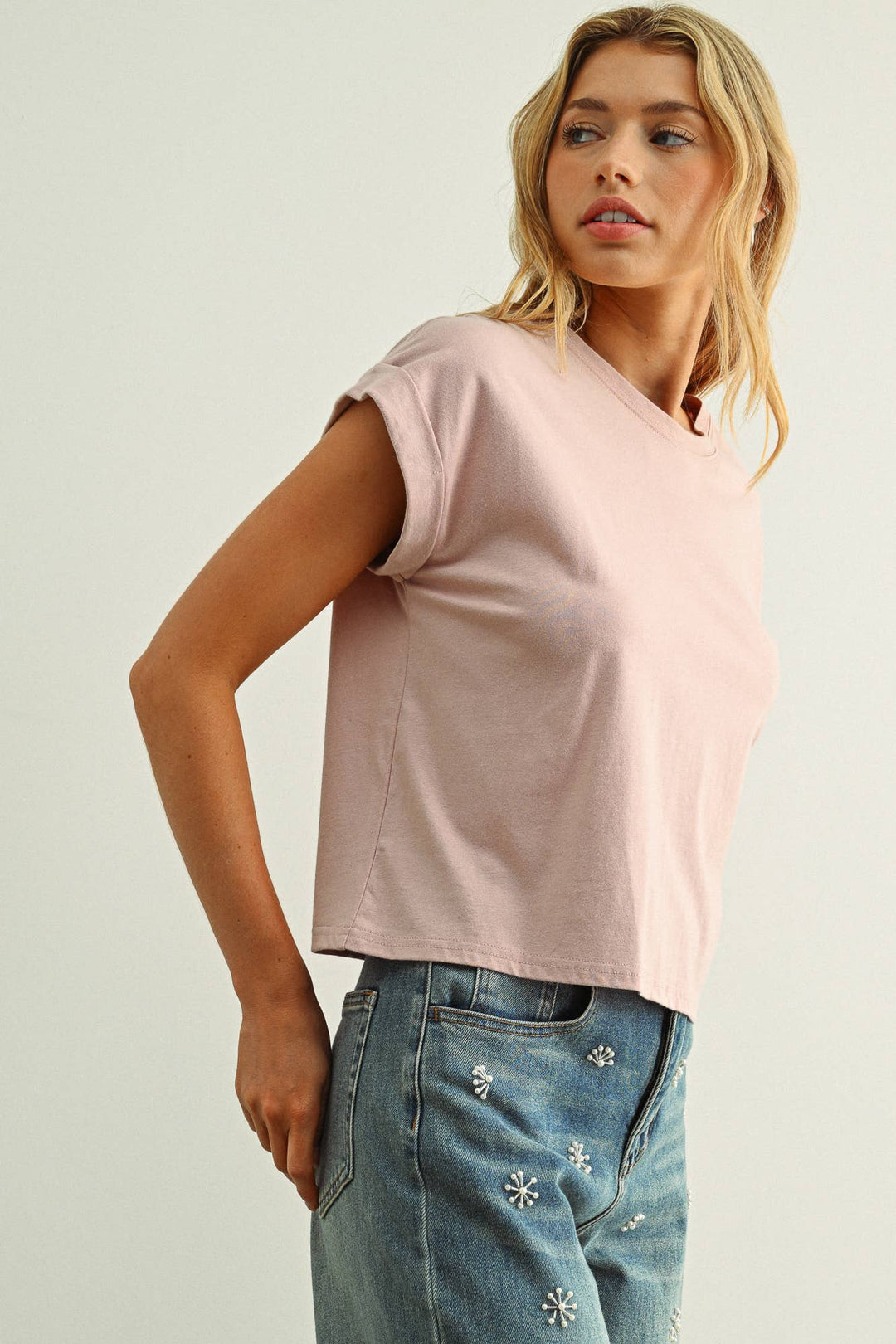 Crystal Cuffed Sleeve Tee