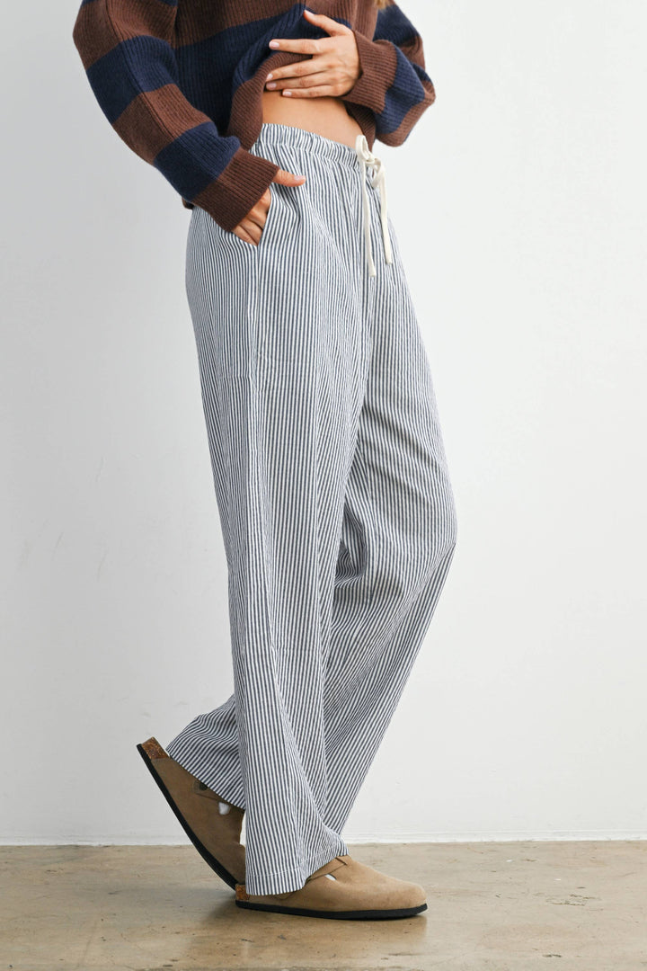 Finch Stripe Drawstring Pant - Navy