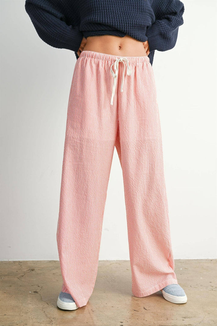 Finch Stripe Drawstring Pants - Red