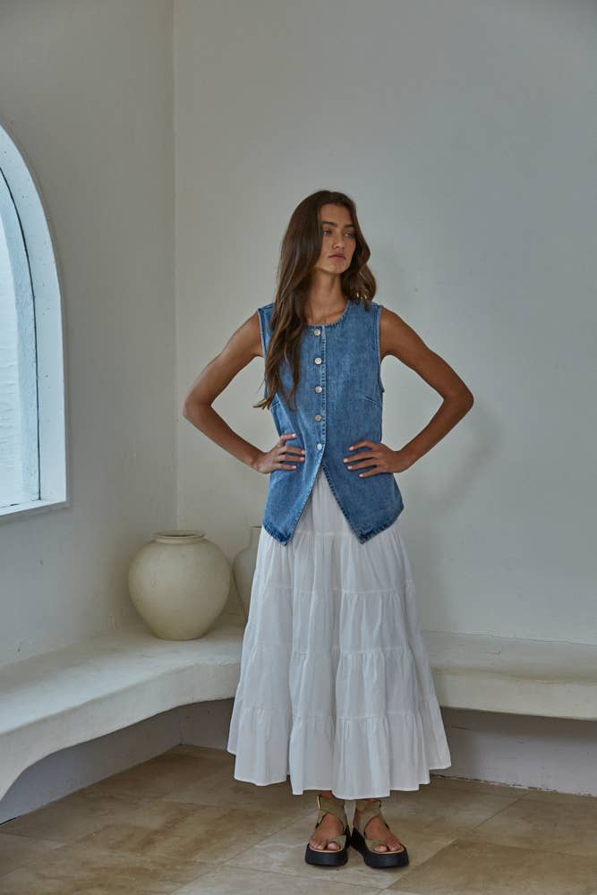 Durham Denim Button Down Vest Top