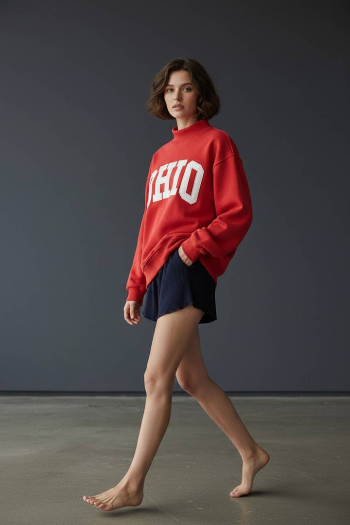 Red OHIO Embroidered Mockneck