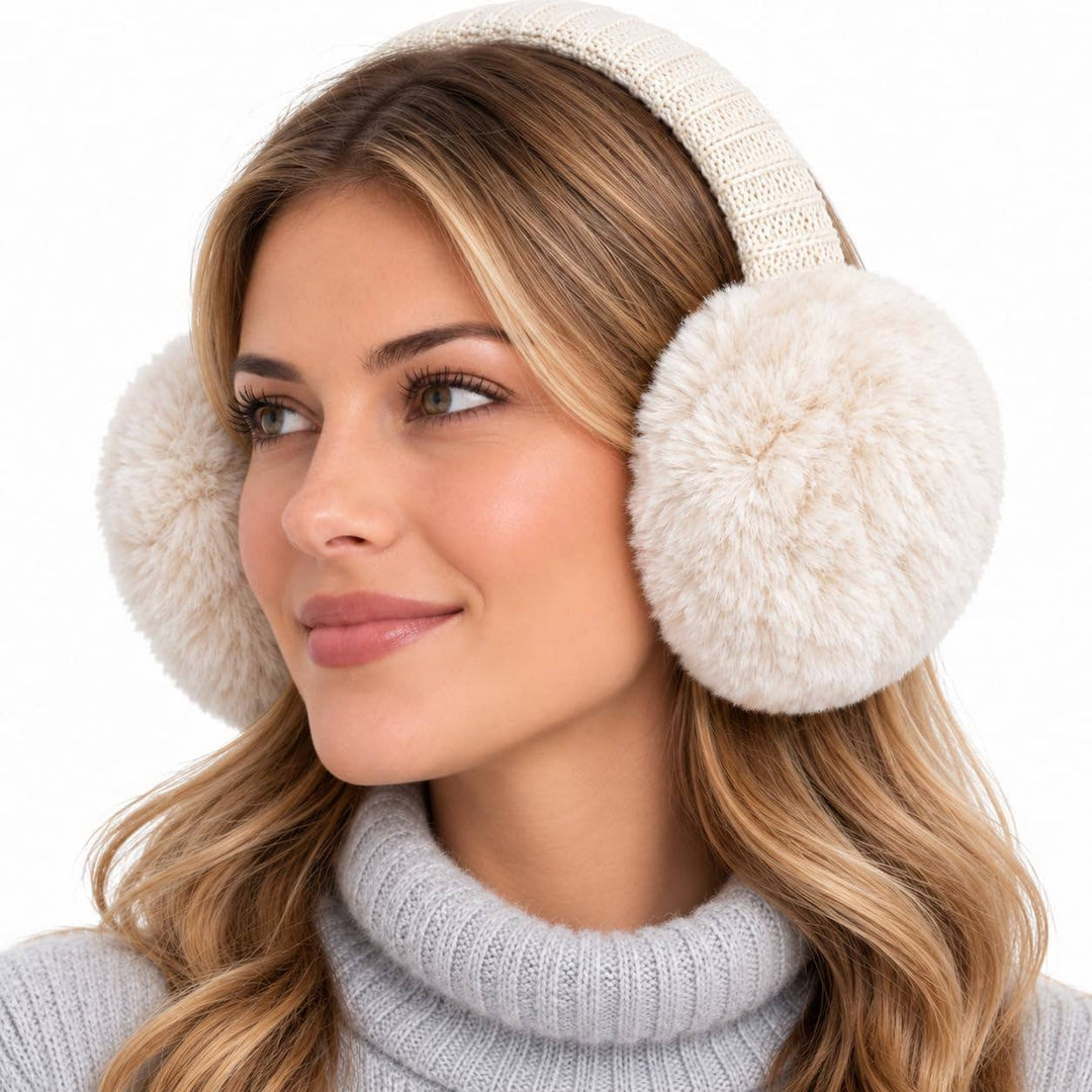 Faux Mink Adjustable Earmuffs - Beige