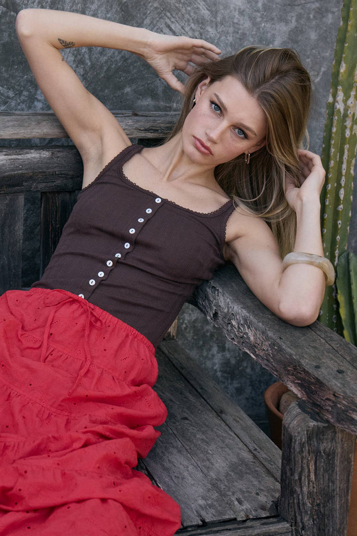 Marina Pointelle Button Front Tank