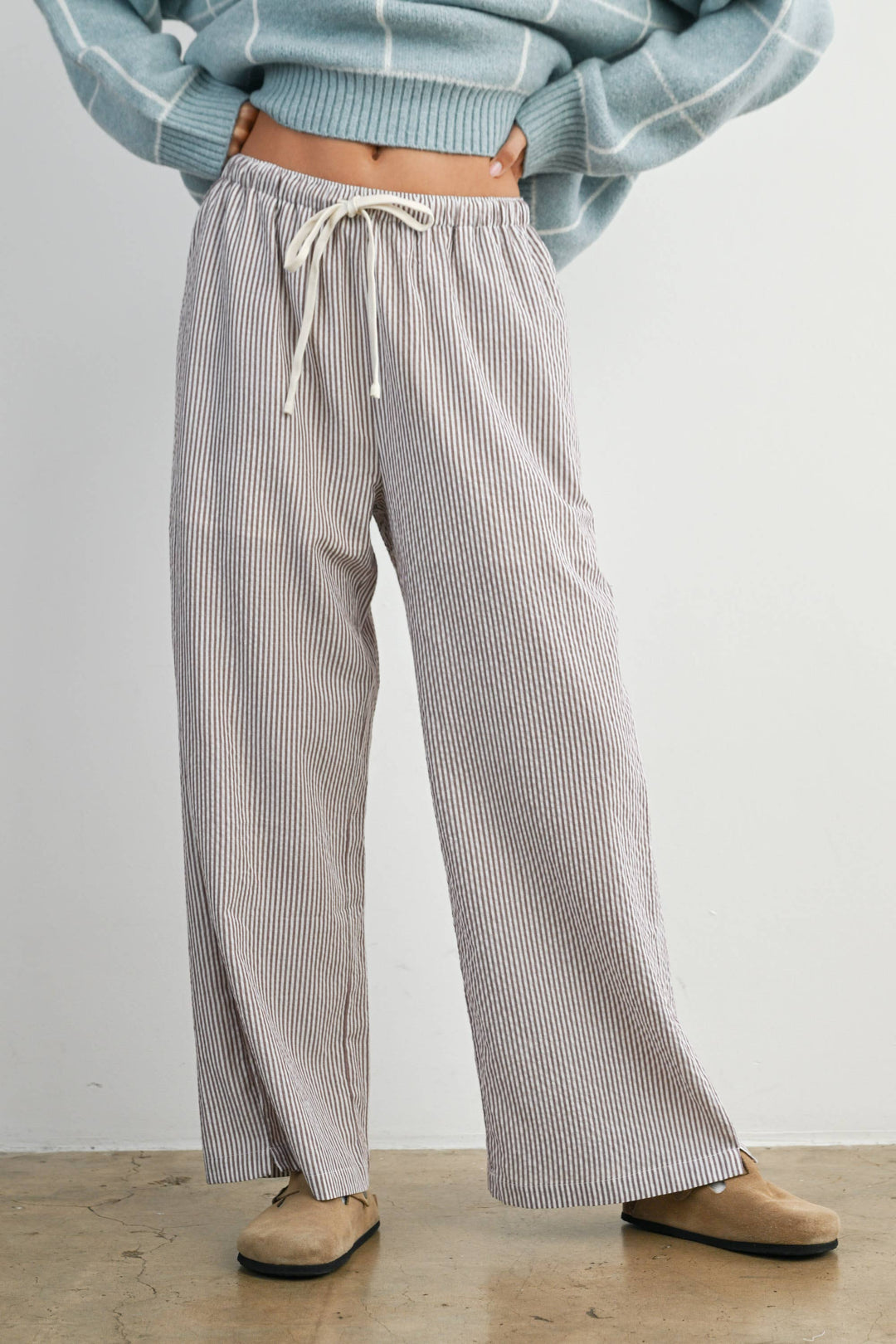 Finch Stripe Drawstring Pants - Brown