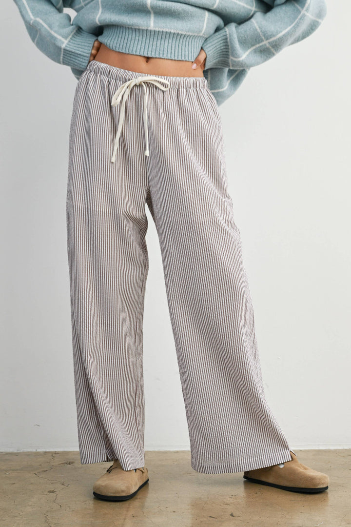 Finch Stripe Drawstring Pants - Brown