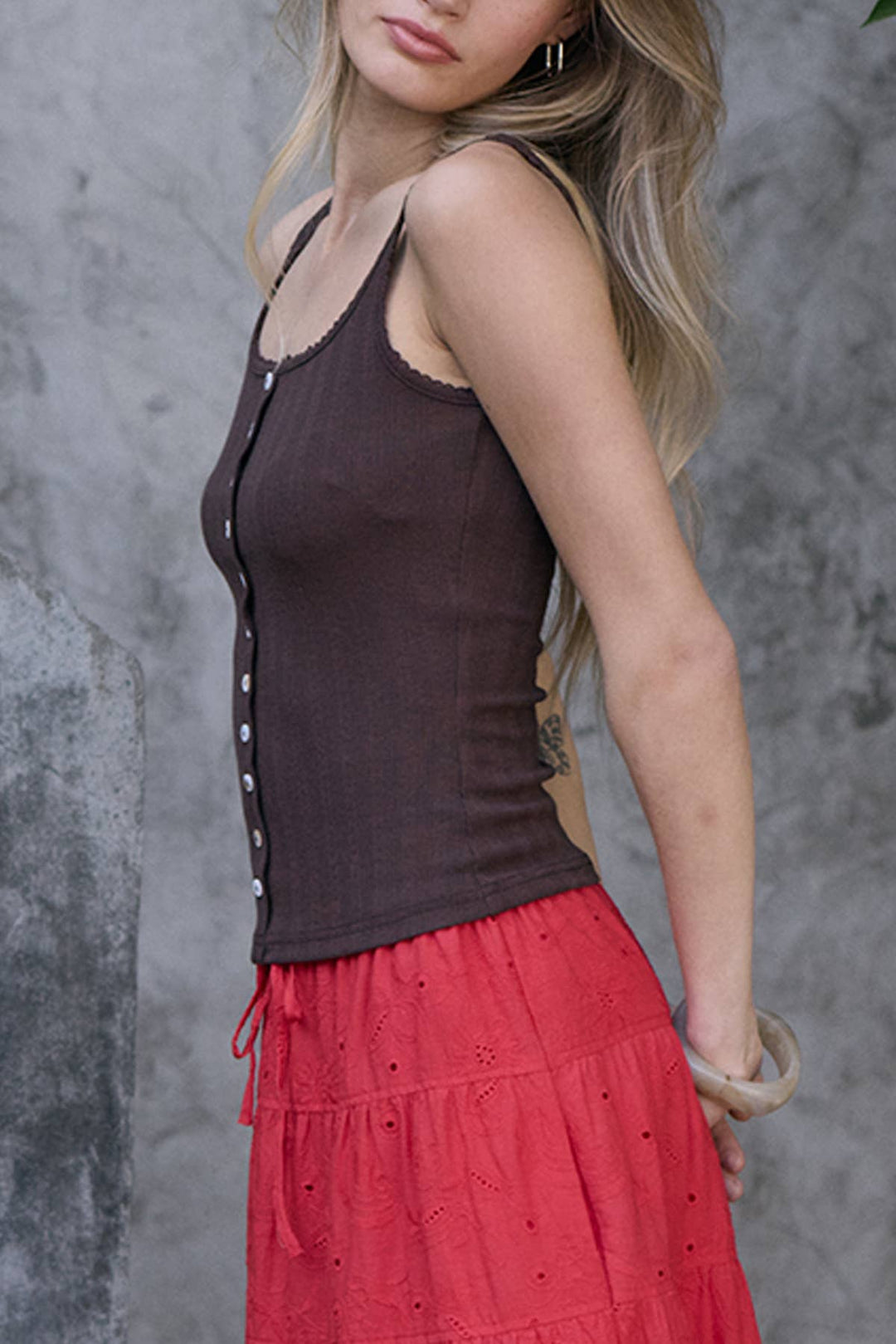 Marina Pointelle Button Front Tank