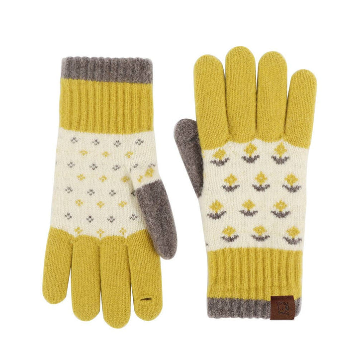 Vintage Jacquard Touch Screen Gloves - Yellow