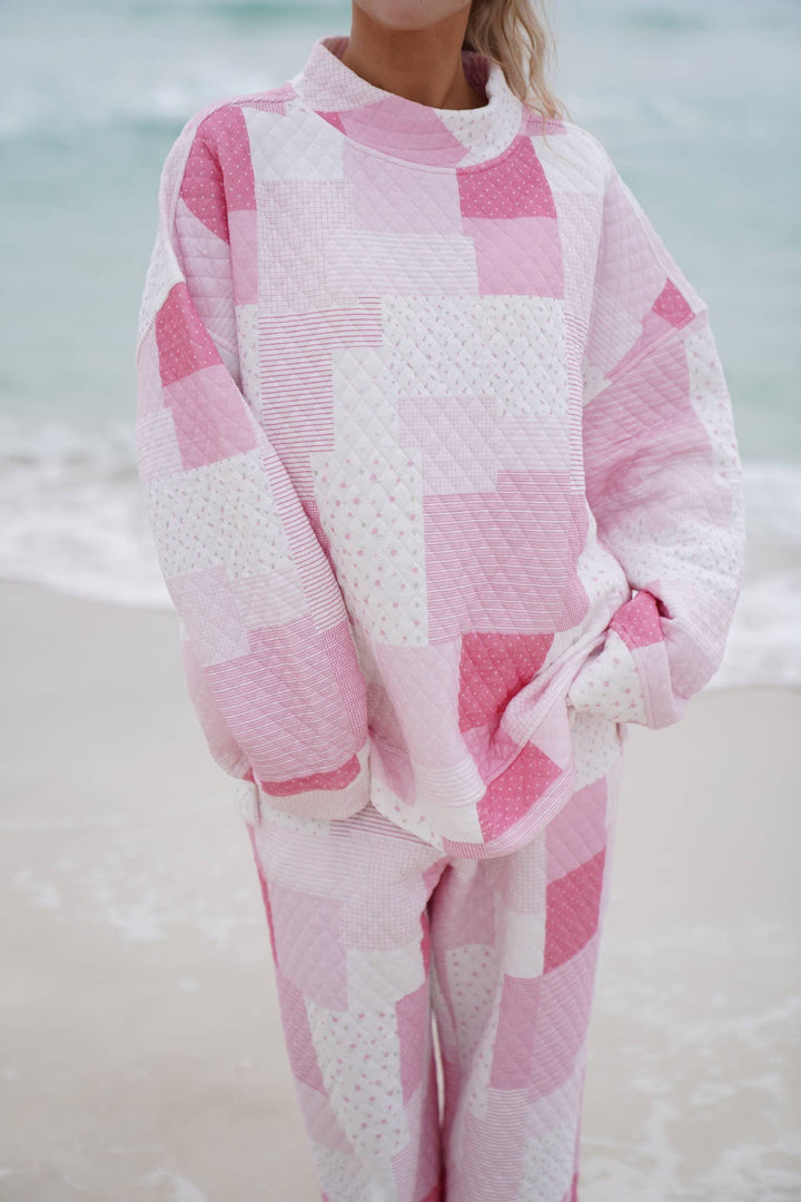 Quilted Margo Patchwork Mockneck Sweatshirt