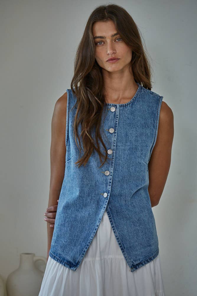 Durham Denim Button Down Vest Top