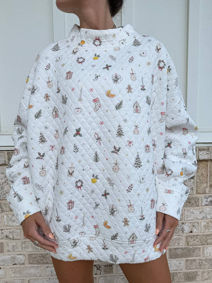 A Cottage Christmas Quilted Mockneck Sweatshirt