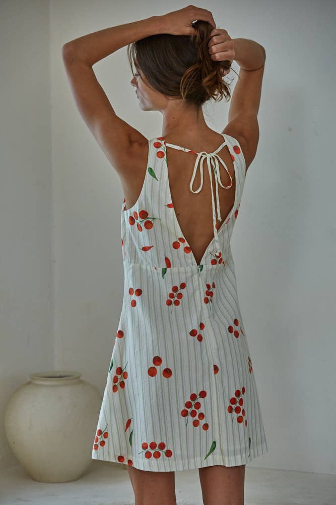 Pomodoro Cotton Striped Veggie Print Dress