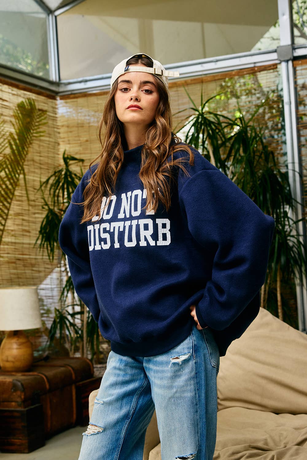 Reversible Homebody/Do Not Disturb Mock Neck Sweatshirt