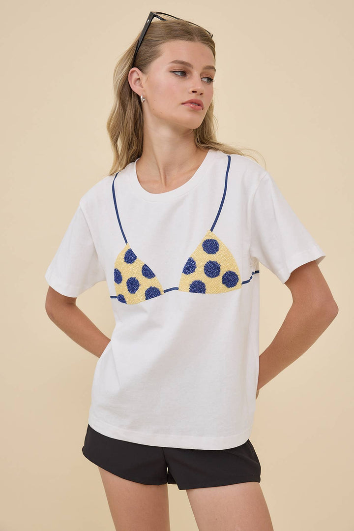 Caviar Bead Polka Dot Bikini Tee