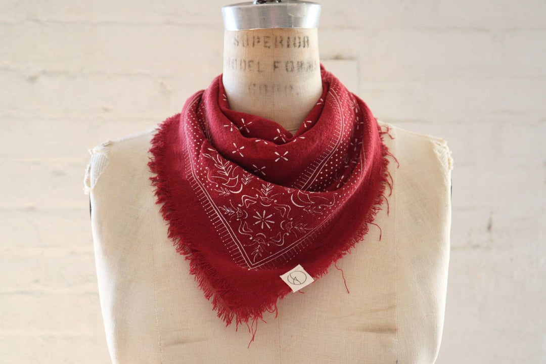 Raw Silk Bandana- Red