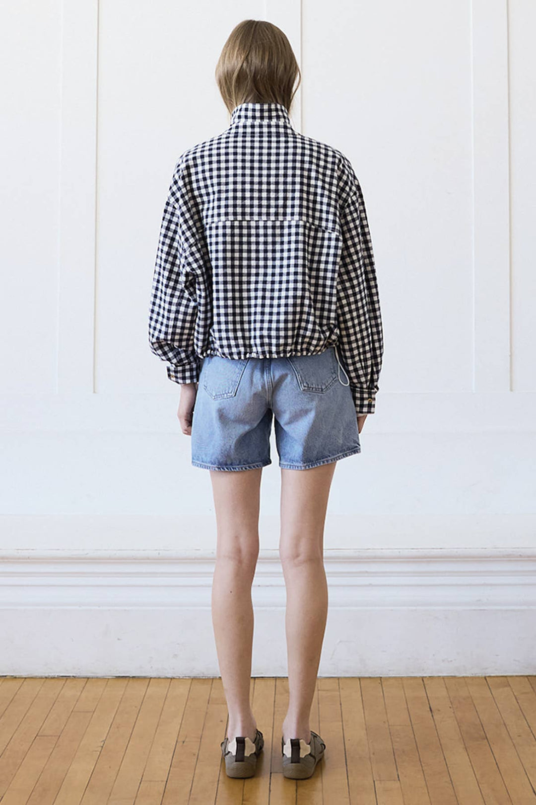 Gingham Funnel Neck Jacket