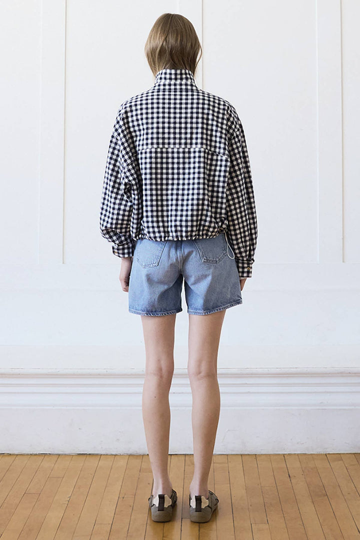 Gingham Funnel Neck Jacket