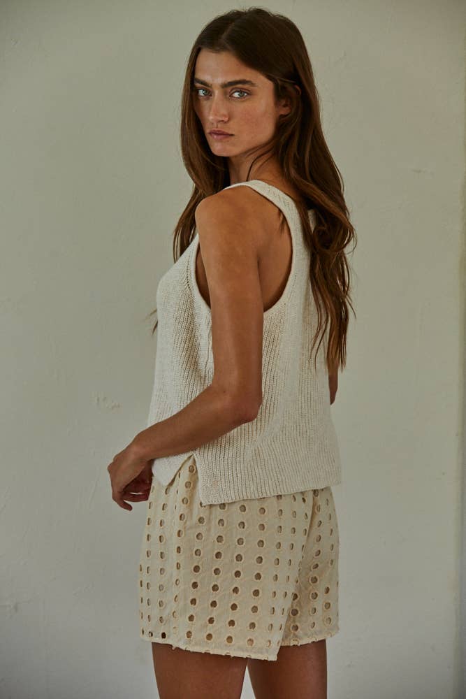 Katrina Cotton V-Neck Knit Tank - Ivory