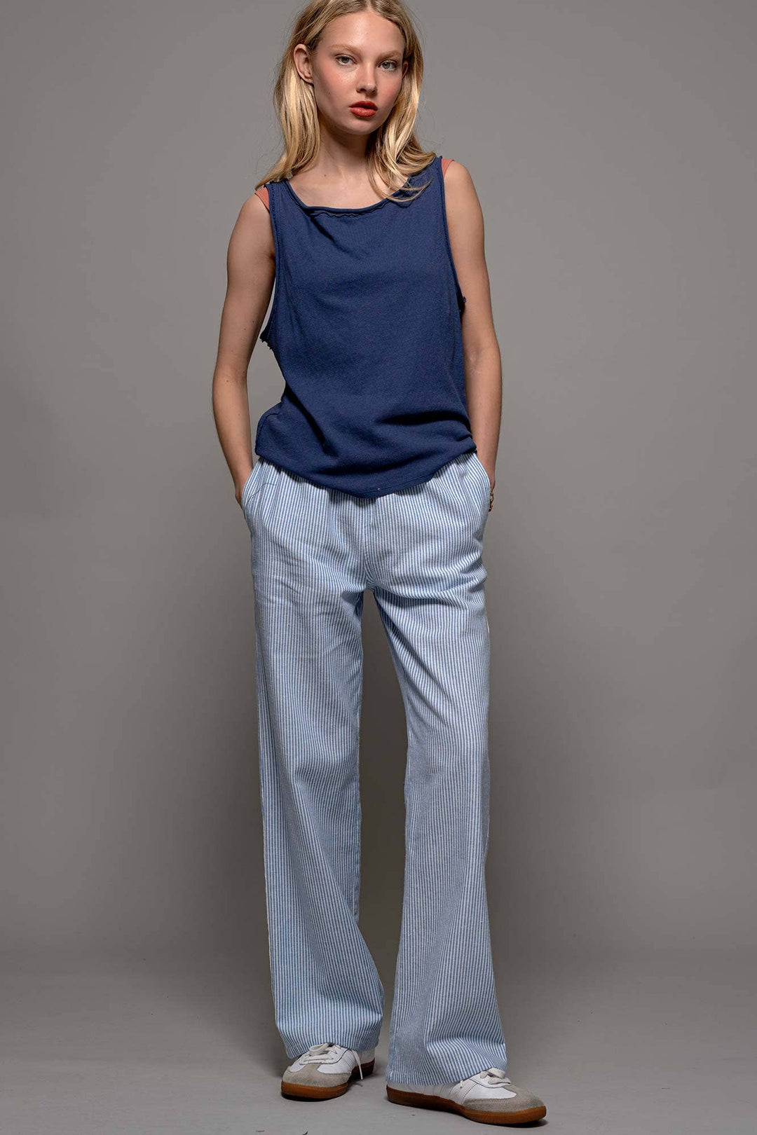 Sarina Pinstripe Drawstring Wide Leg Lounge Pants