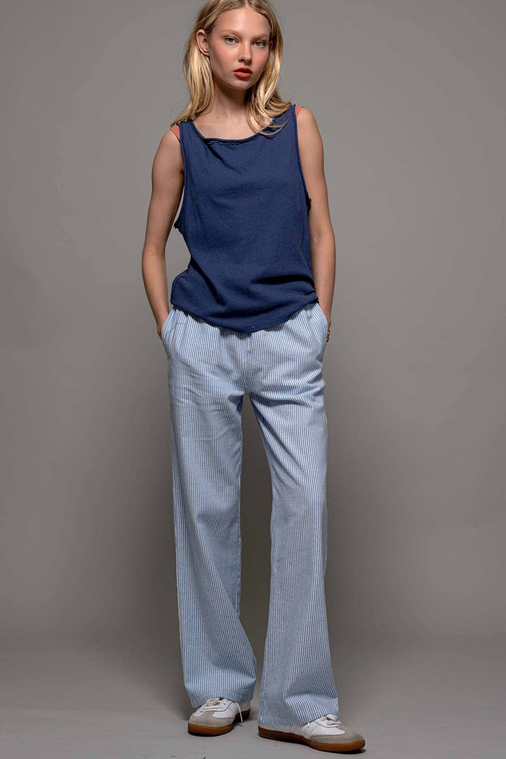 Sarina Pinstripe Drawstring Wide Leg Lounge Pants
