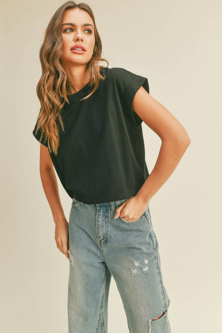 Crystal Cuffed Sleeve Tee
