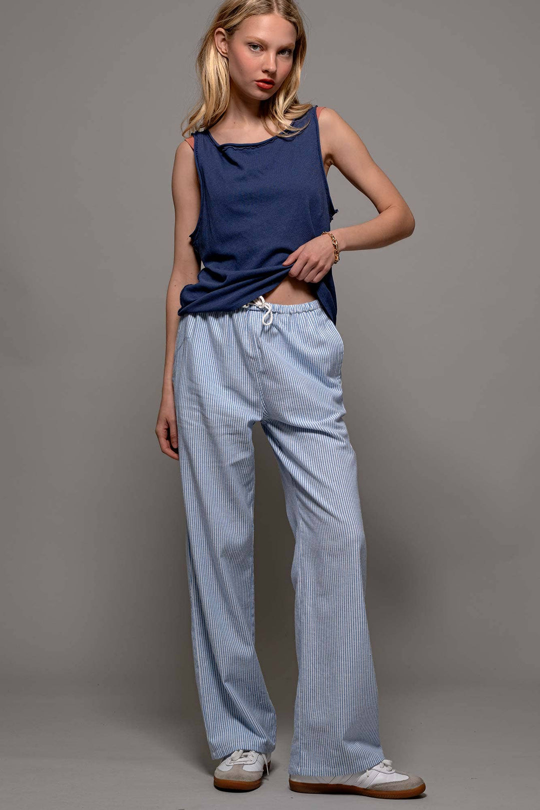 Sarina Pinstripe Drawstring Wide Leg Lounge Pants