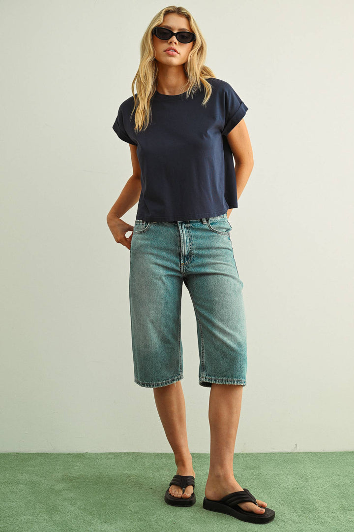 Crystal Cuffed Sleeve Tee