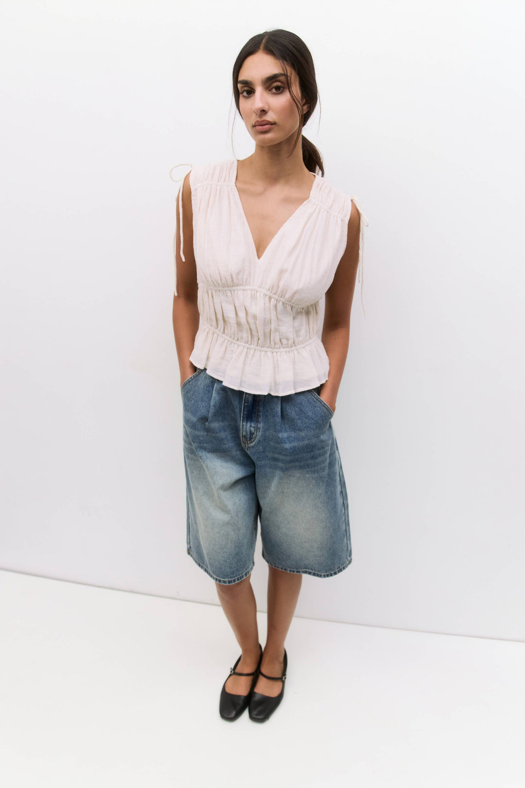 Cleo Top | Gathered Sleeveless Blouse