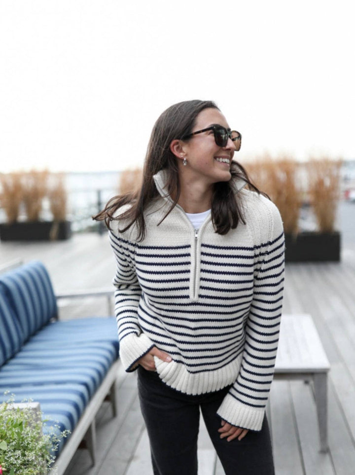 Galley Quarter Zip Sweater - Navy Stripe