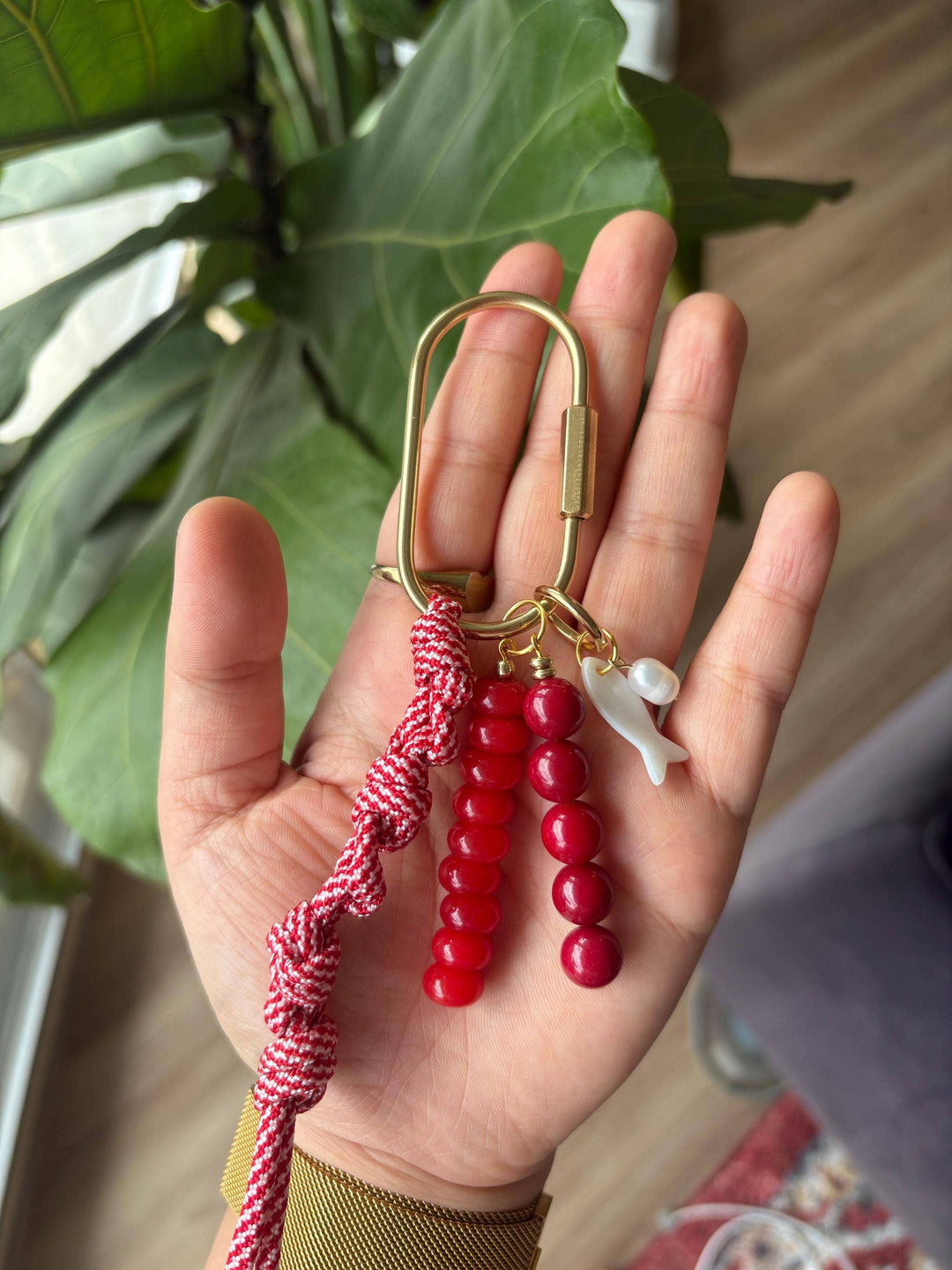 Handmade Bag Charm Keychains with Glass & Ceramic Beads