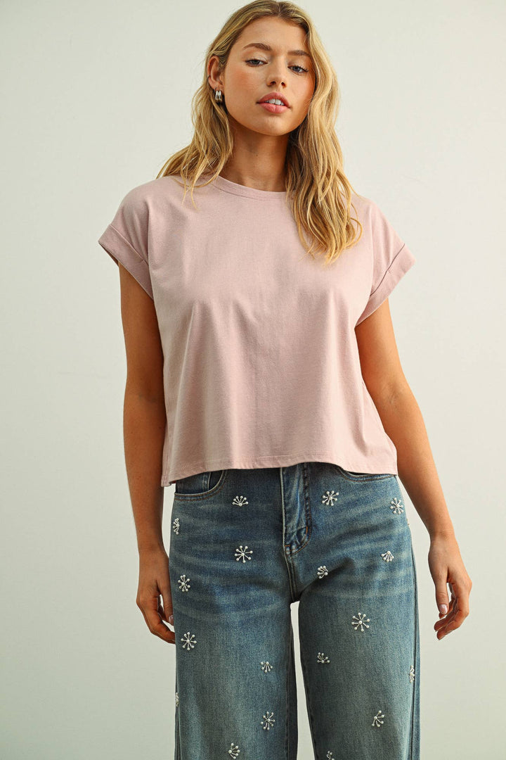 Crystal Cuffed Sleeve Tee