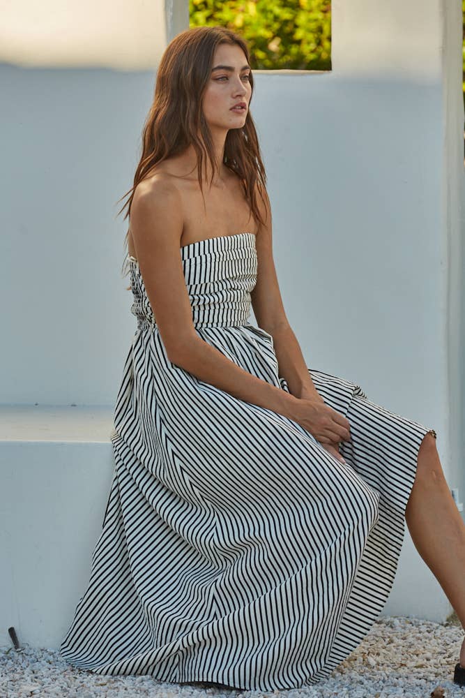 Jimmy Striped Strapless Midi Dress