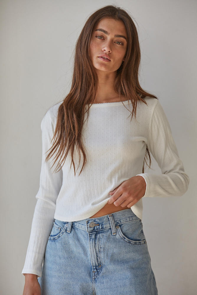 Cleo Pointelle Ribbed Knit Longsleeve