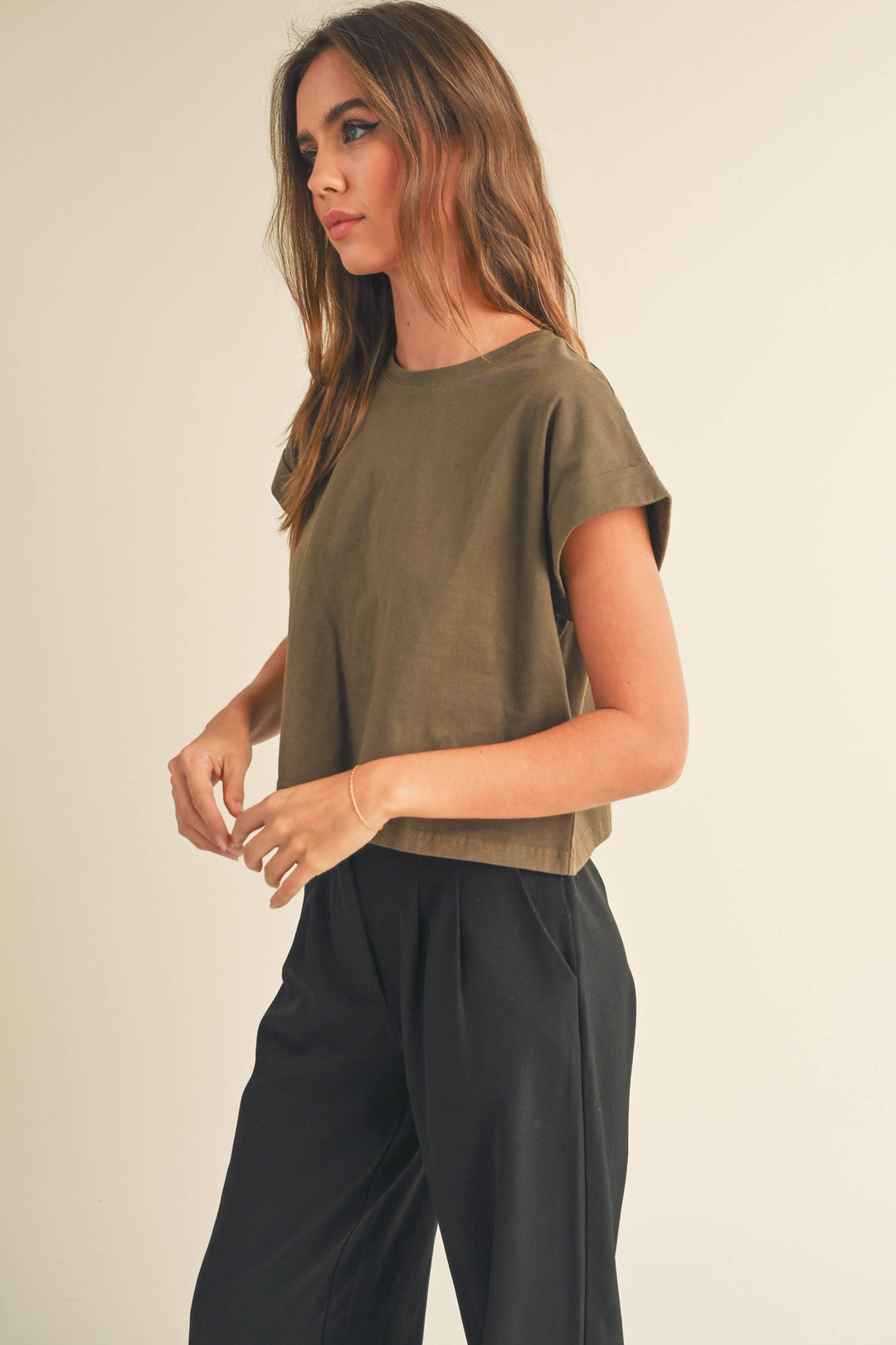 Crystal Cuffed Sleeve Tee