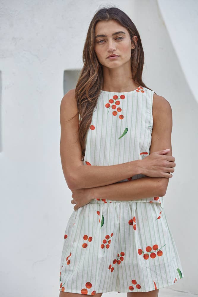 Heirloom Cotton Striped Veggie Print Top