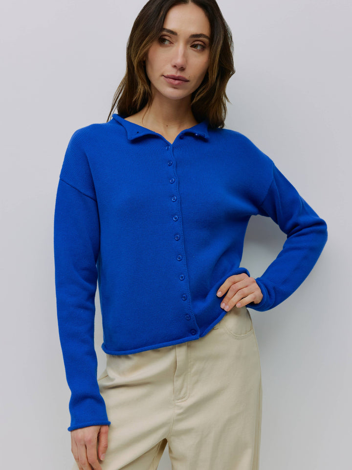 Marlo Cardigan Roll Hem Button-Down Cardigan