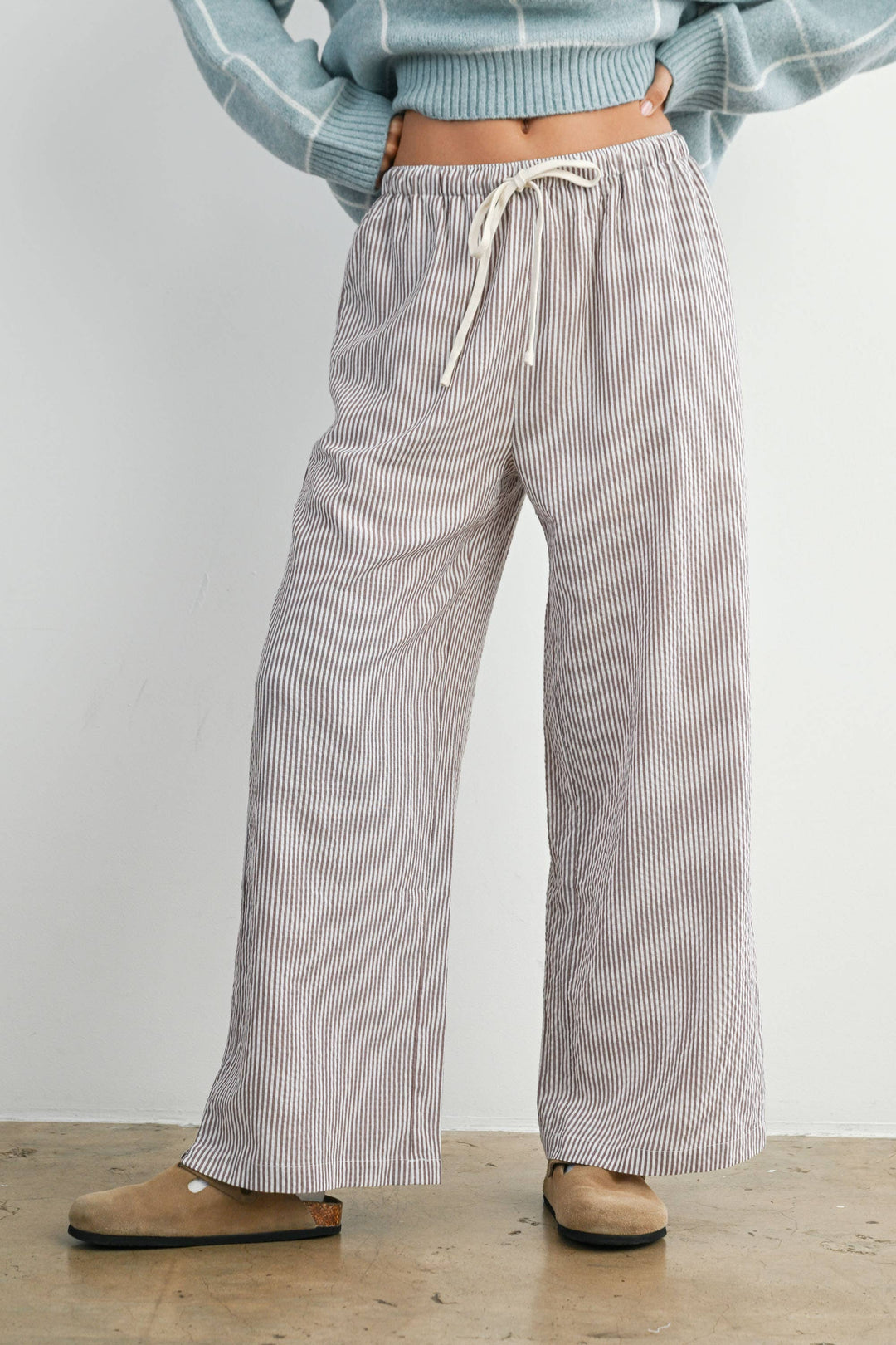Finch Stripe Drawstring Pants - Brown