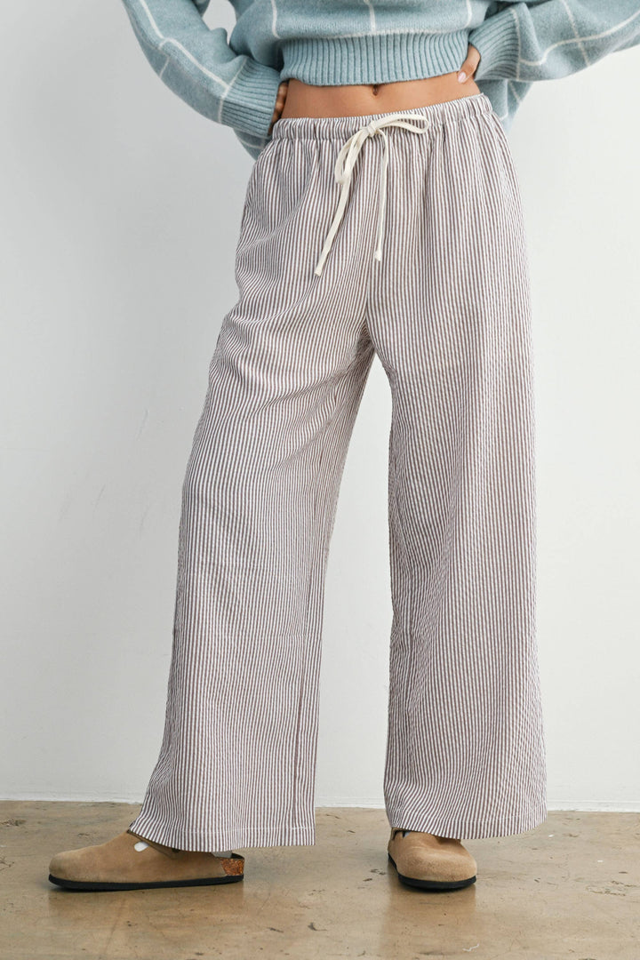 Finch Stripe Drawstring Pants - Brown